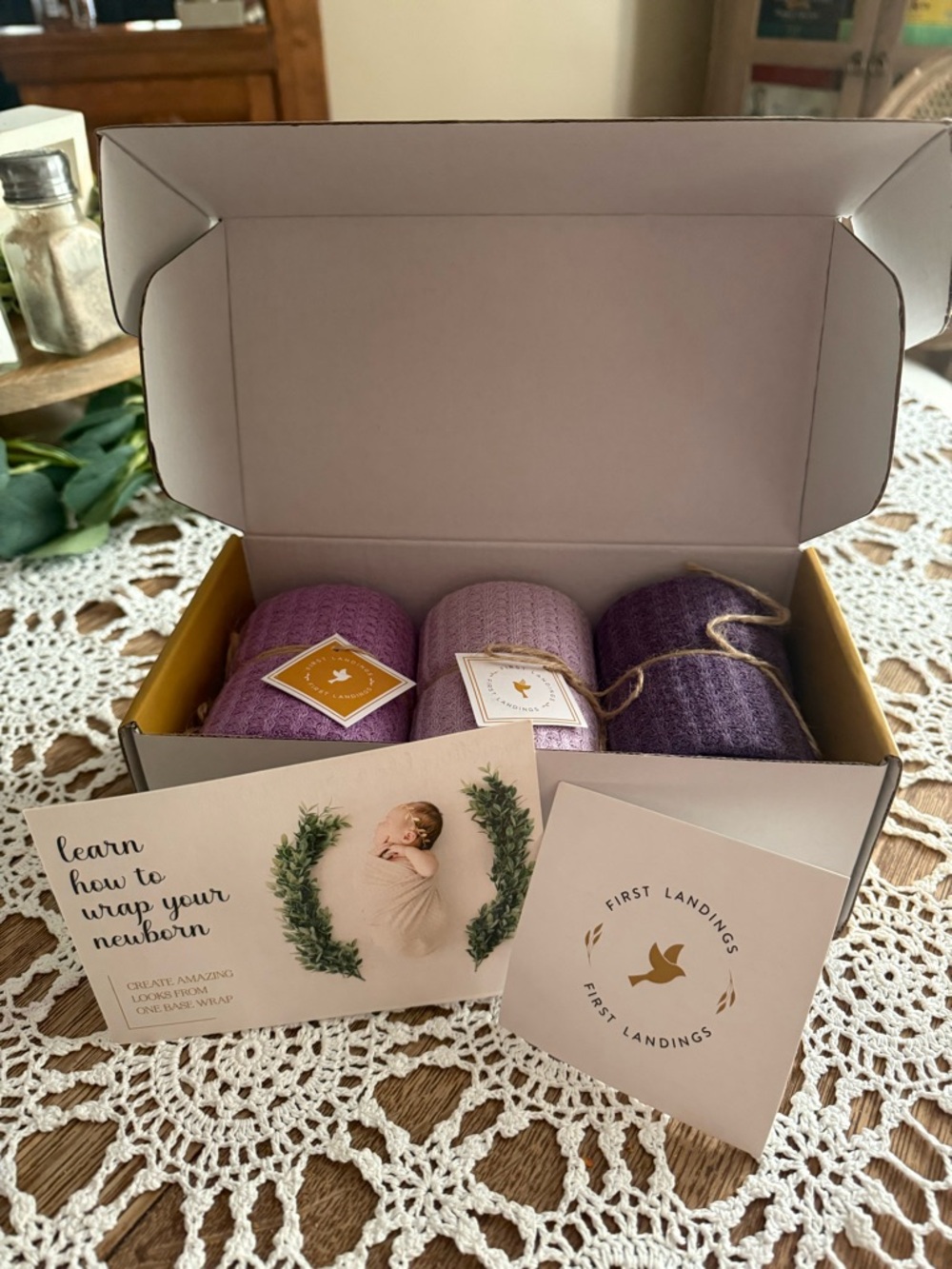 First Landings Newborn Wrap Set - Lavender & Plum Knit